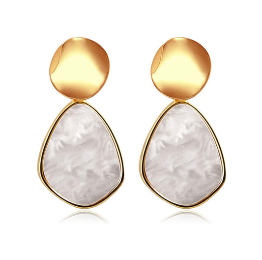 Gold and White Earrings