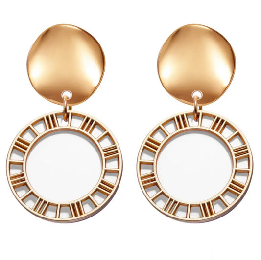 Gold and White Earrings