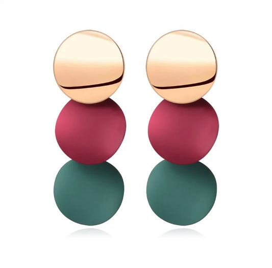 Gold Maroon and Green Earrings