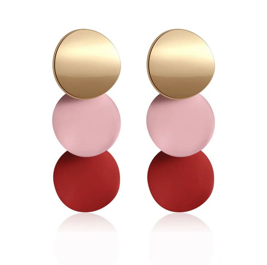 Gold Pink and Red Earrings